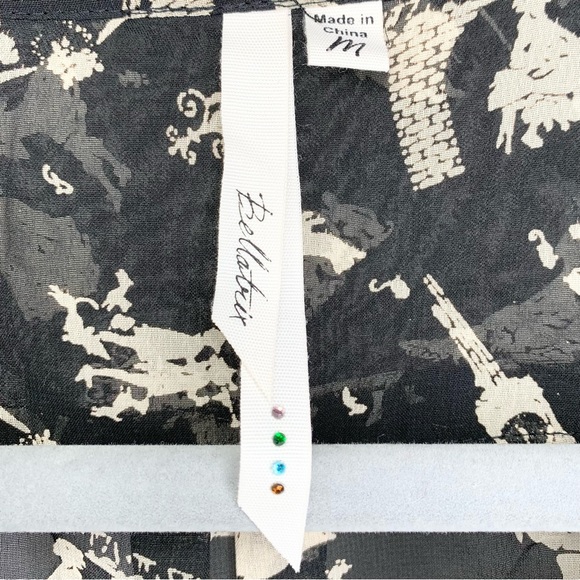 Bellatrix Cinderella Black and Cream Sheer Blouse Size M Long Sleeve Button Up - Picture 3 of 6